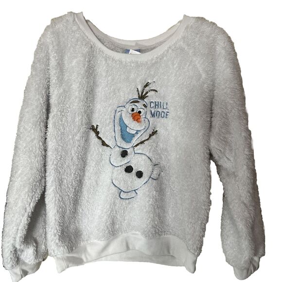 Olaf Frozen Disney Sweatshirt Chill Mode Fuzzy PJ Top Sz S White Snowman - Picture 1 of 6